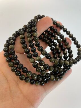 ONE Gold Sheen Obsidian Beaded Stretch Bracelet - 6mm (0068)
